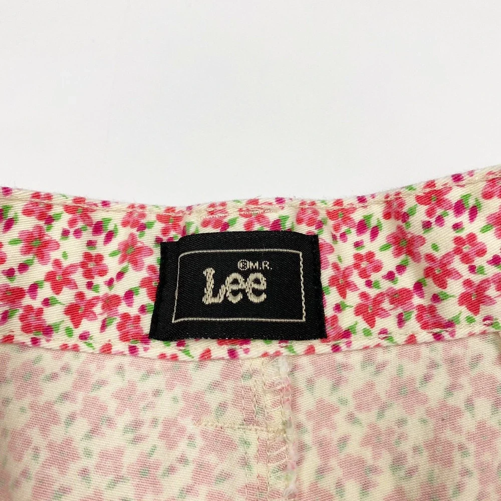 Lee Ditsy Floral High Rise Cotton Stretch‎ Casual Mom Shorts Womens 12M Pink Red